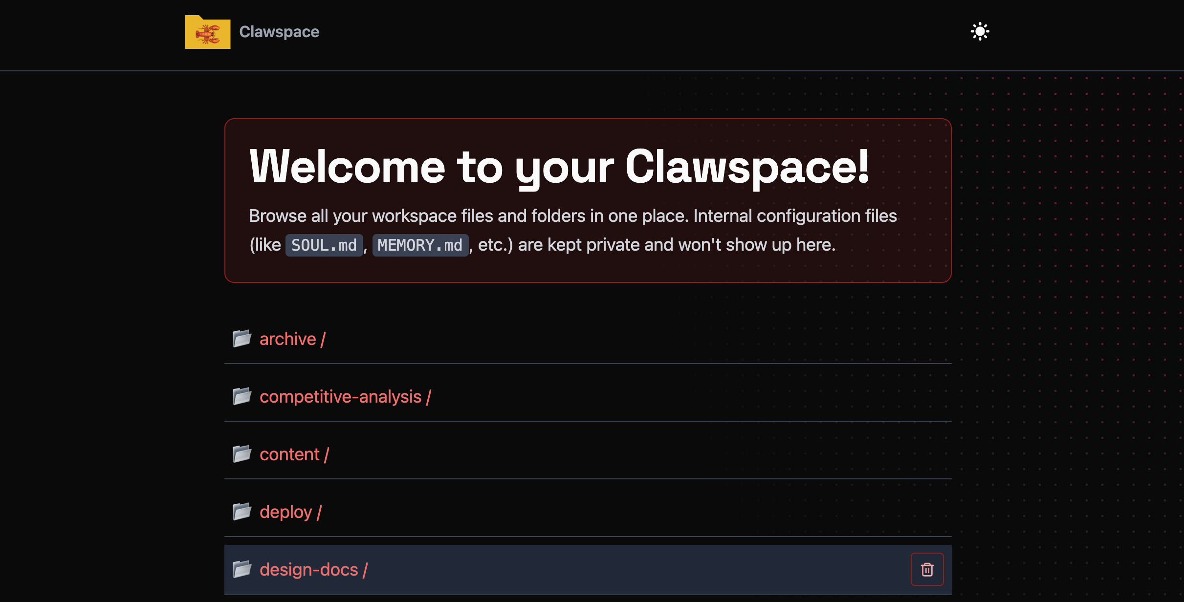 Clawspace main page